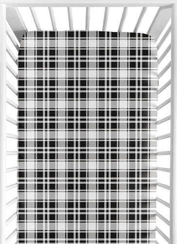 Image of Sweet Jojo Designs Fitted Baby Crib Sheets (Black & White Gingham Plaid) for Boys or Girls, Infant Nursery, Toddler Room - Standard Size (Checkered, Classic, Tartan, Gender Neutral, Rustic, Farmhouse)