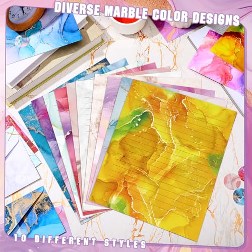 Image of TaoBary 160 Pcs Stationery Paper Set 50 Double Sided Stationery Papers with 50 Matching Envelopes and 60 Round Dot Sticker, 10 Design(Marble,8.5 x 11 Inch)