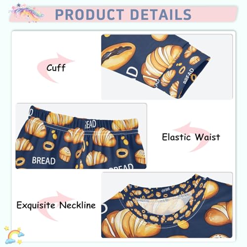 senya Dark Background Bread A Pajamas Set Long Sleeve Soft Cotton Sleepwear 2 Piece4