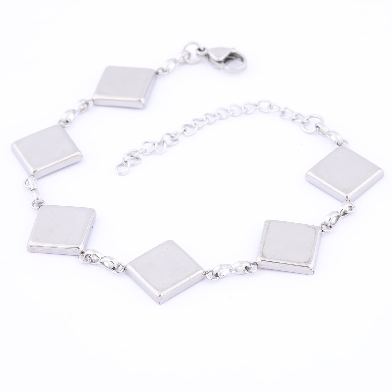 Reidgaller 10pcs 10mm Square Cabochon Bracelet Bezel Blanks Stainless Steel Setting Trays for Bracelets Making Kit Accessories