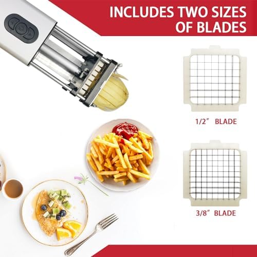 Tagliapasta Elettrico, Affettatrice per Patate in Acciaio Inossidabile con Lama da 1/2 e 3/8", Tagliapatatine e Tritaverdure Elettrico per Patate, Cipolle, Carote, Cetrioli