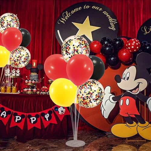 Image of ZJDHPTY Mouse Birthday Decorations,4Set Red Yellow Black Balloon Stand Kit | Movie Night Circus Race Car Fire Truck Motorcycle Carnival Party Decor,Corporate Events Party Supplies