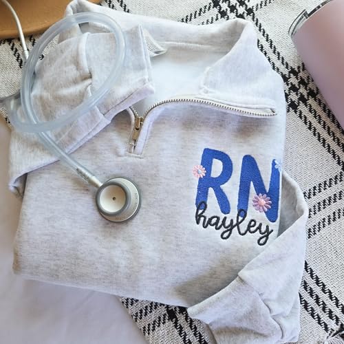 GODMERCH Custom Nursing Student Quarter Zip Sweatshirt, Personalized Nurse Embroidered Pullover with Name4