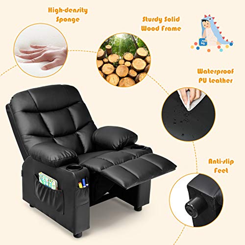 Image of Kids Recliner, PU Leather Kids Recliner Chair w / 2 Cup Holders