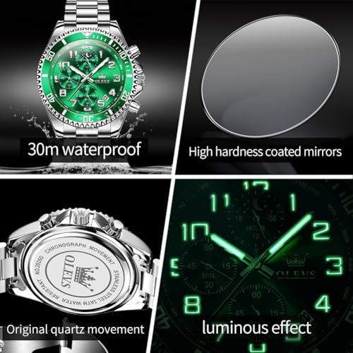 Image of OLEVS Watch Men Luxury Chronograph Stainless Steel Wrist Dress Waterproof Watch Quartz Analog Large Face Luminous