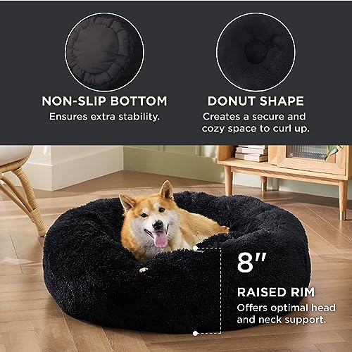 Image of Bedsure Calming Dog Bed for Medium Dogs - Donut Washable Medium Pet Bed, 30 inches Anti-Slip Round Fluffy Plush Faux Fur Cat Bed, Fits up to 45 lbs Pets, Black