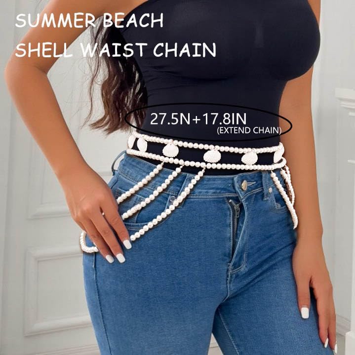 CanB Pearl Waist Chain Shell Body Chains Jewelry Layered Pearl Belly Chain for Women - Image 6