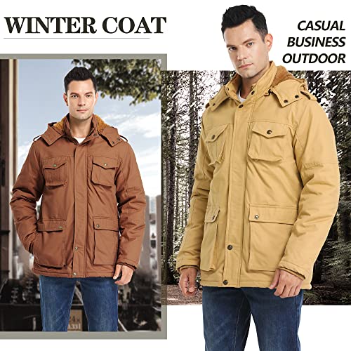 Image of Men's Winter Thicken Coat Casual Military Parka Jacket with Removable Hood