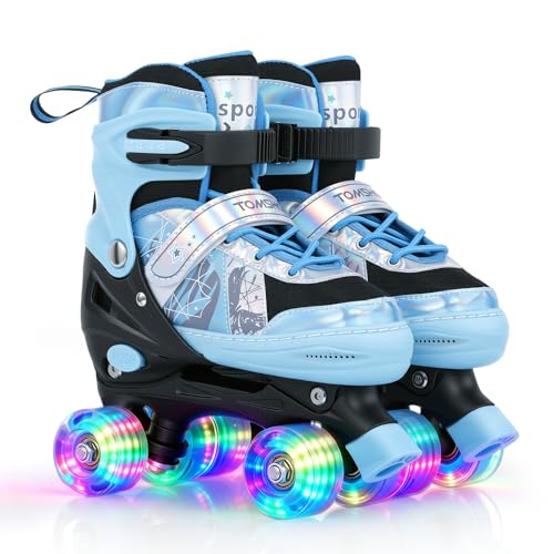 TOMSHOO Patines 4 Ruedas Niña Niño Patines Niña Niño con LED Iluminadas 4 Tallas Ajustables Patine Roller Quadpara Niños, Niñas, Adolescentes Principiantes