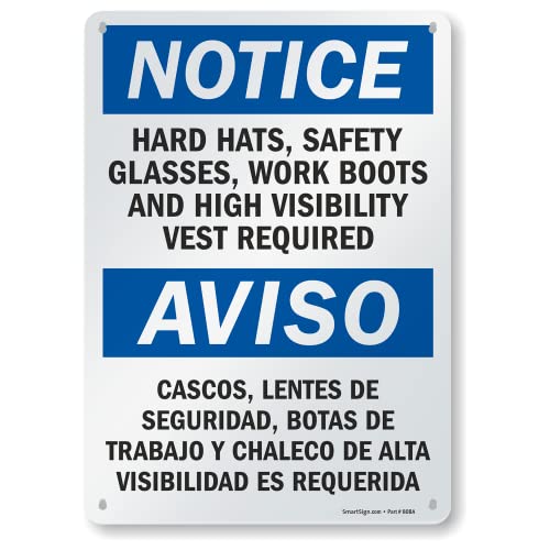 Panneau bilingue casquettes et lunettes requis SmartSign S-5992-AL-14 en aluminium