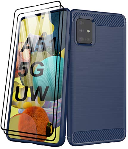 Aliruke Case for Galaxy A51 5G UW(Verizon) Case with Tempered Glass Screen Protector[2 Pack],Slim Shockproof TPU Bumper Cover Flexible Protective Phone Cases for Samsung Galaxy A51 5G UW A516V, Blue