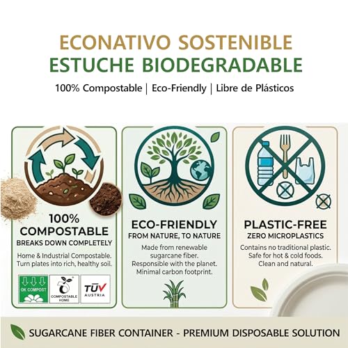 Miniatura 5 de Econativo 50 Cajas Hamburguesa De Caña De Azúcar 15,3x15,3x7,7 Cm Envase Burger Con Tapa Compostable, Biodegradable Apto Microondas Sin Pfas Pack Hostelería Take Away