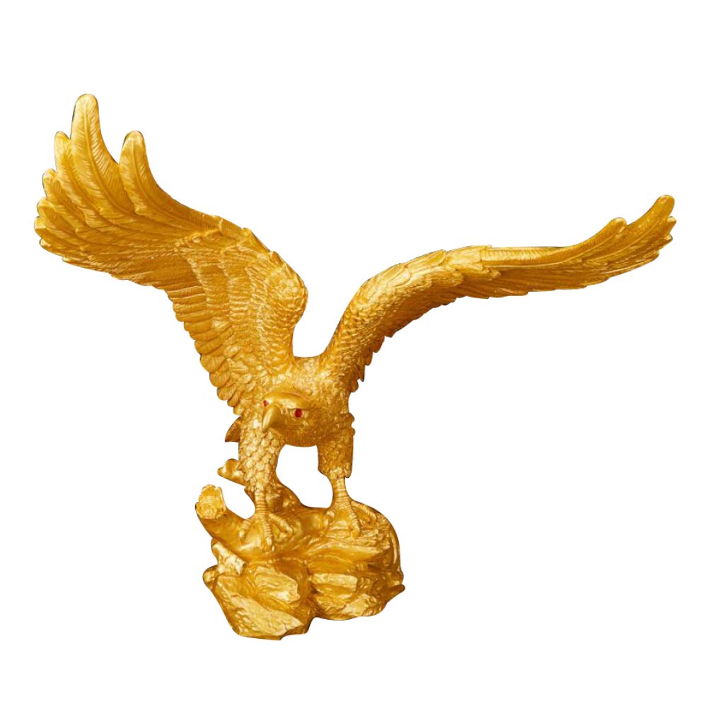 AOHMG Eagle Statues and Figurine Gold, Polyresin Sculpture Ornament Artwork Collectible Figurine, Office Bookshelf Desktop Crafts Gifts,38x33x38cm