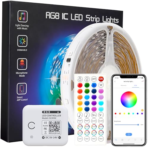 Image of Led Lights for Bedroom 32.8ft Music Sync Color Changing Strip Lights with Remote and App Double Control RGB Led Strip Light, for Room Home Brithday Party Decoration