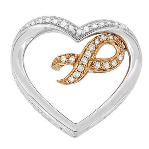 Original Classics 10K Rose Gold-Plated .925 Sterling Silver Heart-Shaped 1/6 cttw Round Diamond Heart and Ribbon Pendant Necklace (H-I, I1-I2)