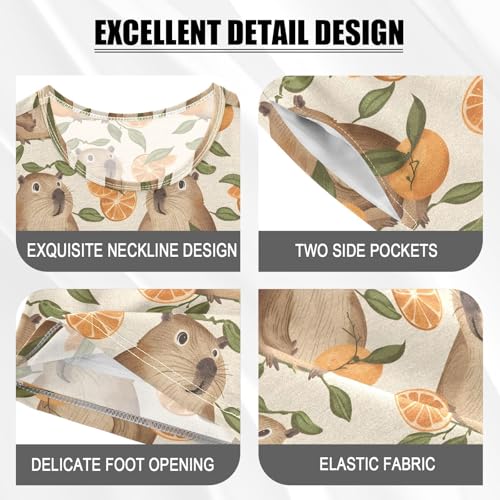 ALAZA Cute Capybaras Orange Vintage Pajamas Short Sleeve 2 Piece Sleepwear Top and Bottom Pajama Set Unisex4