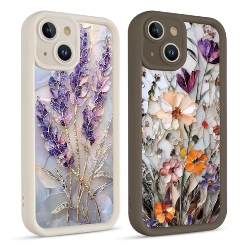 Coque silicone iPhone 14 fleurs lavande antichoc en TPU souple pour smartphone 6,1 pouces