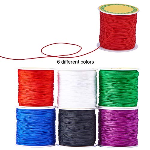 Image of PH PandaHall 600 Yards 0.8mm Nylon Beading String Bracelet String Chinese Knotting Cord Kumihimo Macrame Cord Braided Lift Shade Cord Trim for Macrame Friendship Bracelets Christmas Ornament 6 Color