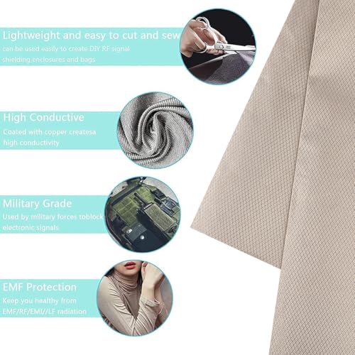GORGECRAFT 152 * 100cm EMF Schutz Stoff Abschirmung Hellgrau EMI RF Und RFID Abschirmung Kupfergewebe Faradayscher Käfig DIY Gehäuse Drahtlose Abschirmung Für WLAN Zellen RFID Schutz