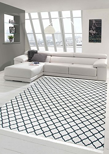 Merinos Teppich Retro Designteppich Wohnzimmerteppich modern waschbar in Creme Schwarz Größe 80 x 300 cm