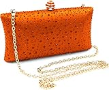 Vistatroy Women's Evening Bag Sparkling Rhinestone Wedding Evening Party Clutch Handbag Purse Chain Shoulder Crossbody Bag (orange)