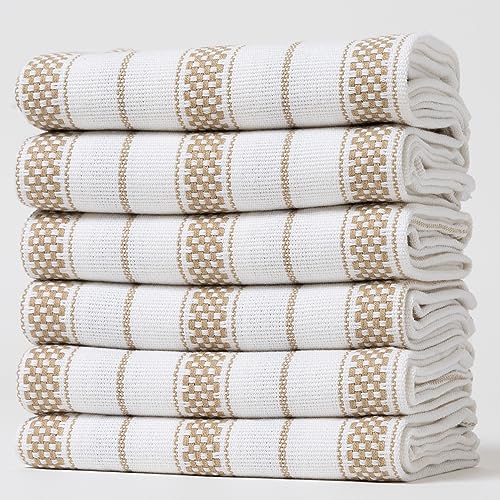 Kitchen-Towels-Set--Pack-of-6-20-x-30-Extra-Large-Premium-Cotton-Dish-Towels-for-Kitchen--Chain-Stripe-Towels--Highly-Absorbent--100-Cotton--with-Hanging-Loop--Beige Kitchen Towels Set–Pack of 6 20 x 30 Extra Large Premium Cotton Dish Towels for Kitchen–Chain Stripe Towels–Highly Absorbent–100 Cotton–with Hanging Loop–Beige