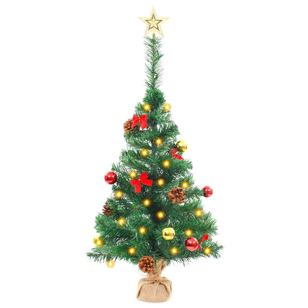 Sztuczne drzewko bożonarodzeniowe z motywem S i ornamentami, zielone 64 cm, dekoracja stołu Pre-Lit do użytku wewnątrz i na zewnątrz, 20, 4 ing, stabilna stalowa podstawa, świąteczna dekoracja