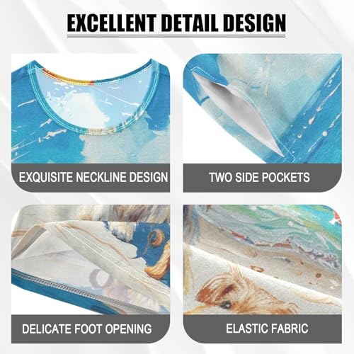 ALAZA Cute Dogs on The Beach Pajama Set Short Sleeve Sleepwear Soft Lounge Nightwear4