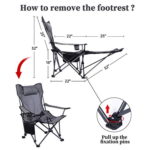 Kefomol Camping Lounge Chair, Portable Reclining Camping Chair, Folding Camping Chair With Footrest,Headrest & Storage Bag,Mesh Recliner With Backpack, 300Lbs Weight Capacity (Gray) #TOP4
