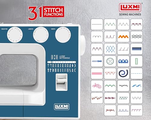 Image of Luxmi Comfort Automatic Zig-Zag Electric Sewing Machine || 23 Built-In-Stitches || 31 Stitch Function (2 colour options) with complementary Video Lessons (Blue)