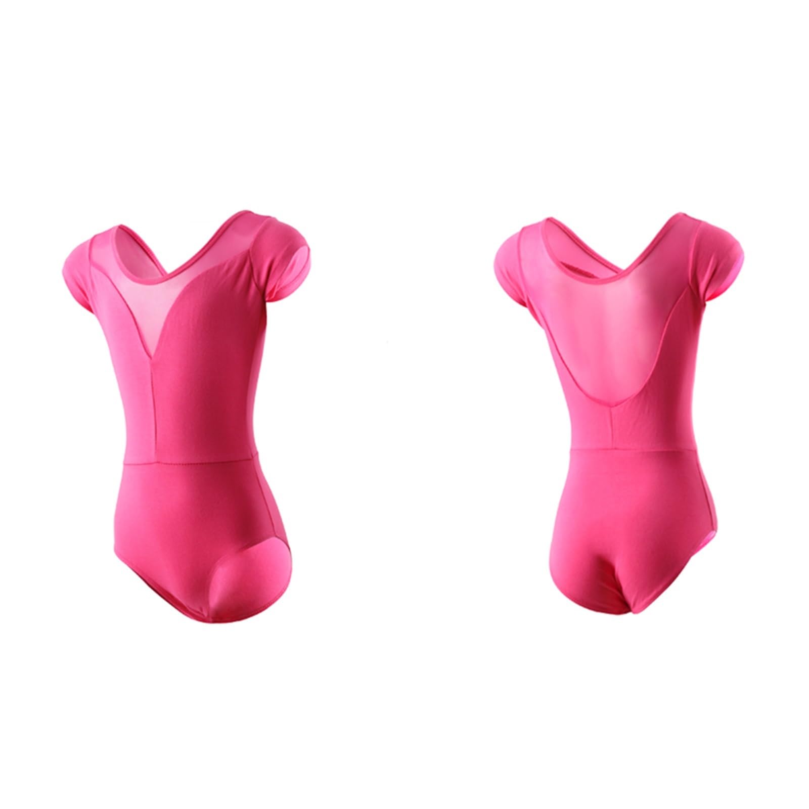 Maillot Gimnasia Ritmica niña Girls Gymnastics Ballet Leotard Children's Bodysuit Sports Mesh Toddler Dance Costume Short Sleeve(Pink-Long,Tag110 (90-105cm))
