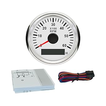 ELING 52mm (2'') Tachometer Universal 6000RPM Meter with Hour Meter 12V 24V with Red Backlight for Marine Boat Tractor