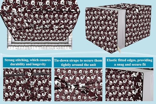Image of The Furnishing Tree Elastic fit waterproof Polyester window ac cover suitable for Croma 1 Ton, Dustproof cover for inner and outer section, In CM: (48.26x59.69x38.74), Floral Pattern Brown