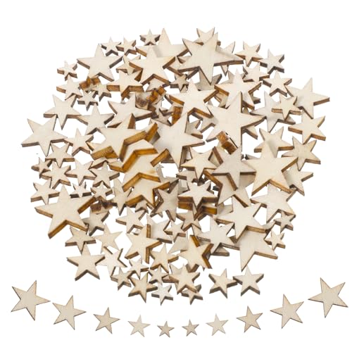 100 PCS Unfinished Wooden Stars for Crafts, 5 Sizes Small Wood Stars Blanks Wood Star for Crafts Cutout Blank Natural Wooden Pieces Star Ornaments for Craft DIY Christmas Wedding Party Decoration