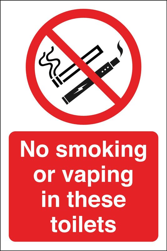 No smoking or vaping in this toilets safety sign- 3mm Aluminum Dibond high-visibility and durability for indoor/outdoor usage (600mm x 400mm) Ensures Safety Within 20m Viewing Distance.