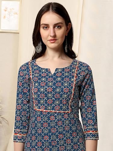 Image of MIRCHI FASHION Women's Straight Fit Cotton Ethnic Block Motif Printed Kurta Set with Dupatta and Trouser