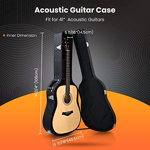 AW Acoustic Guitar Case Hard Dreadnought 41 Inch Wooden Hardshell Carrying Case with Lock Accessory Compartment for Airline Travel Black - Thumbnail 2