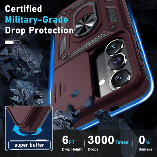Janmitta Compatible with Samsung Galaxy S26 Case Built in Slide Camera Lens Cover+Screen Protector+Finger Ring Holder Kickstand,Heavy Duty Shockproof Full Body Phone Cover,2026 Wine Red by Janmitta - Used condition - Image 5