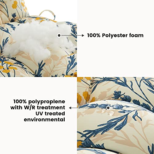 Artplan Outdoor Chair Cushion,High Back Tufted Patio Cushion With Tie For Adirondack Rocker Chair,44"X21"X4",1 Count,Floral,Beige Blue #TOP2