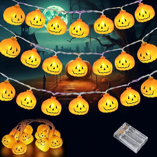 Shengruili Corrente de luzes LED de abóbora de Halloween, 300 cm, 20 LED, abóbora, decoração de Halloween, lâmpada para decoração ao ar livre, interior, funciona a pilhas