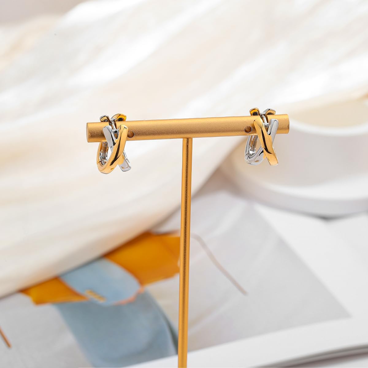 Two Tone Hoop Earrings For Women Statement Gold And Silver Earrings Mixed Metal Earring - Image 5