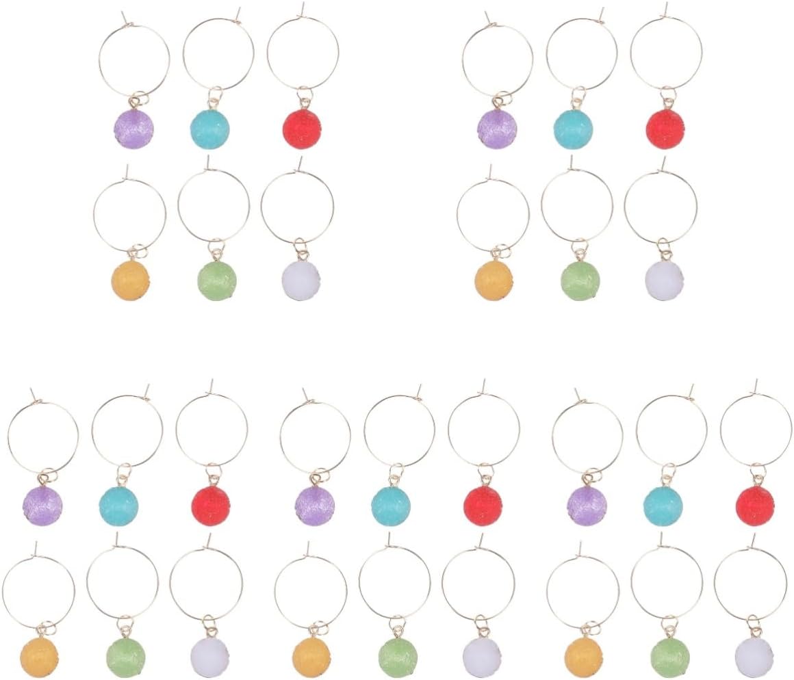 Amosfun 30pcs Glass Identification Markers Beads Wine Charms for Tumbler Accessories