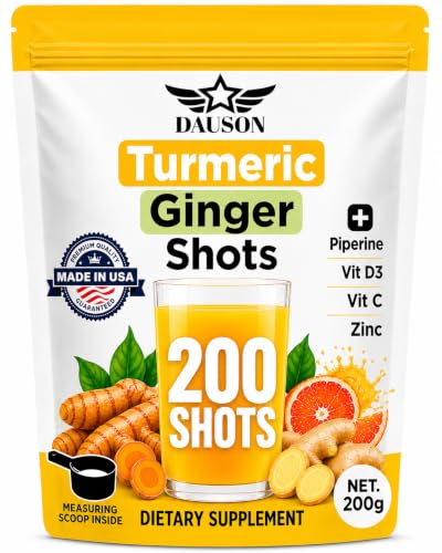 Image of Turmeric Shots for Joint Pain, Immune Boost, Gut Health - Boosted with Ginger, Piperine, Zinc, Vitamin D3, Vitamin C - Powder - 200 Servings - Made in USA