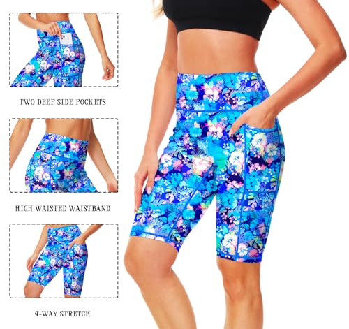 Image of AOBUTE Womens 9 inch /10 inch /11 inch Long Swim Board Shorts High Waisted UPF 50+ Biker Shorts with Pockets
