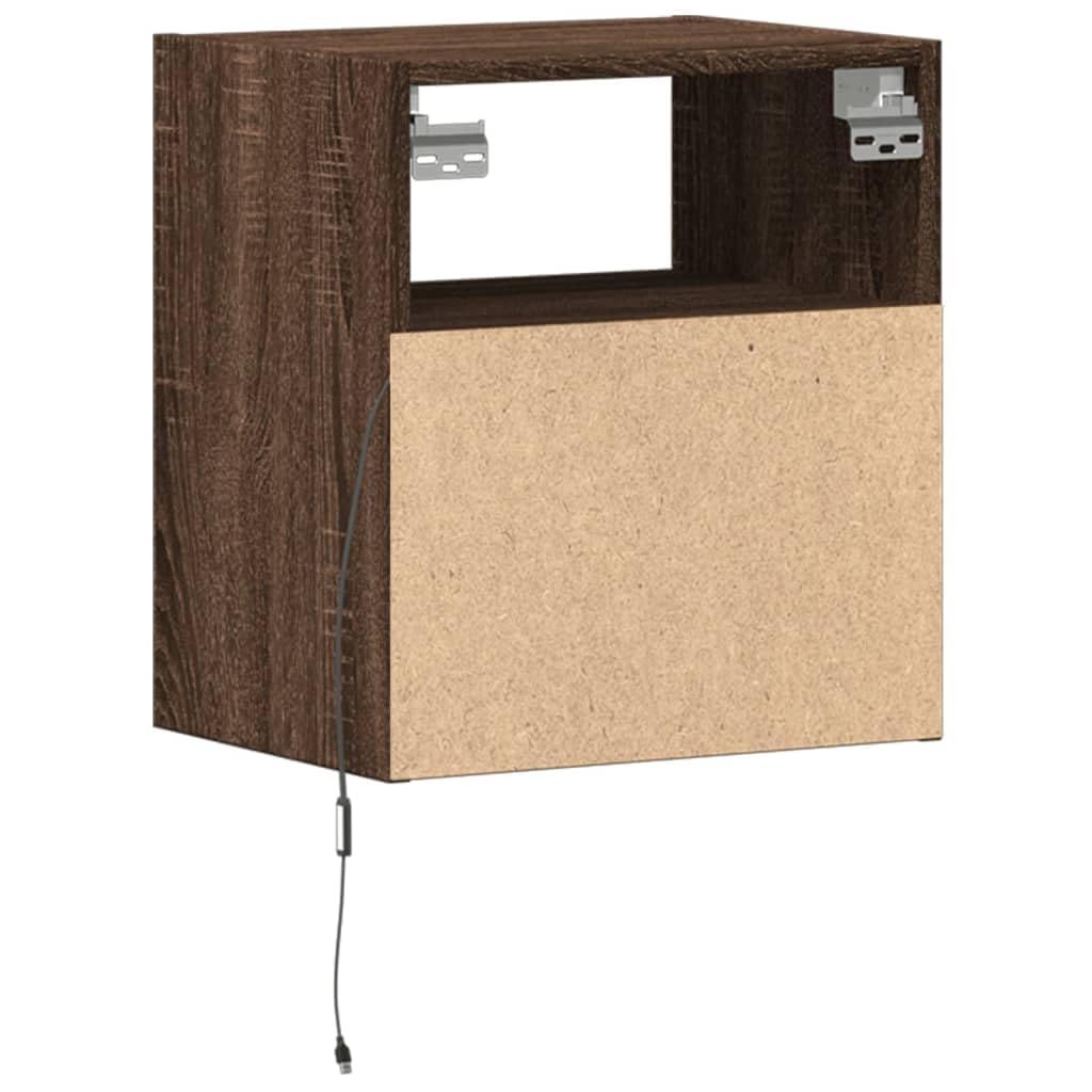 Comodini da parete con luci a LED, set da 2 pezzi, colore marrone quercia, consolle da notte sospese con cassetto per camera da letto mobili