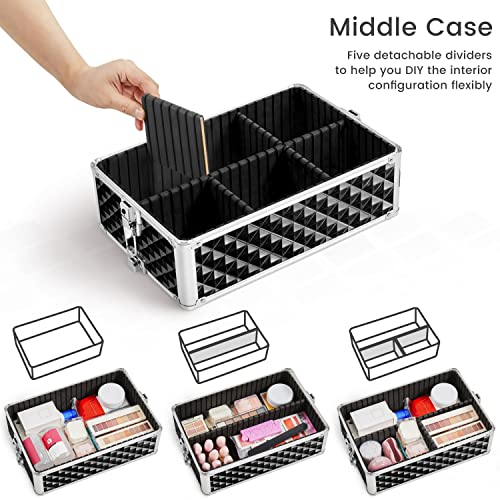 Yaheetech 3 en 1 Maleta de Maquillaje Meleta Portatil Organizador Estuche Cosméticos Superficie Bandeja para Viaje Trabajo Maleta con Ruedas Negro - imagen 5