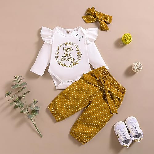 Image of Newborn Baby Girl Clothes Toddler Girl Outfits Ruffle Long Sleeve Tops Pants with Hats and Headband Fall Summer Clothes Sets
