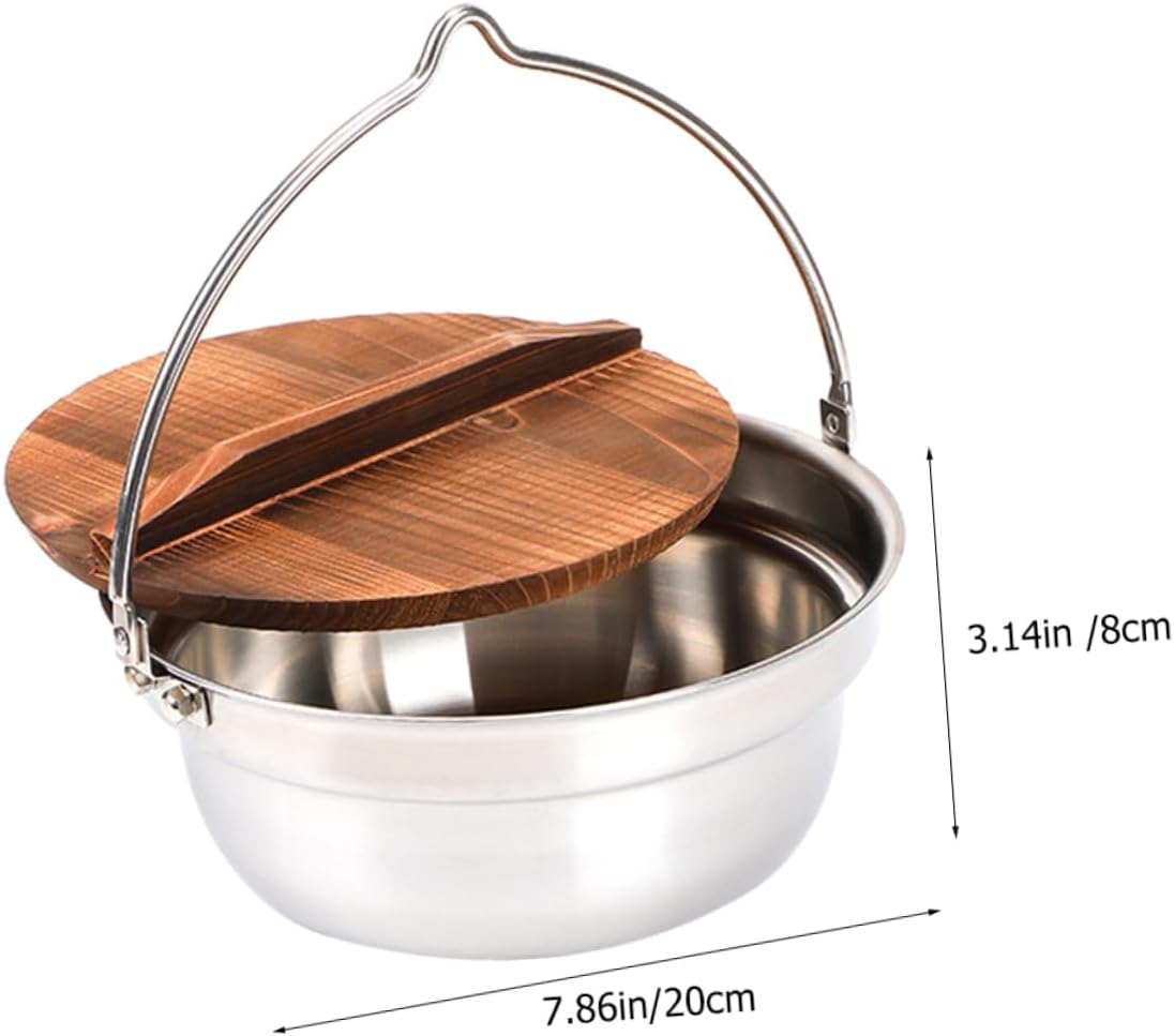 Mikinona 1Set Durable Stainless Steel Camping Pot Sturdy Cooking Pot for Open Flame Easy to Clean Outdoor Cooking Utensils for Camping and Picnics