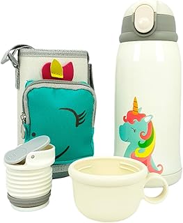 Garrafa térmica infantil bebê escola parede dupla inox 550ml 2em1 +