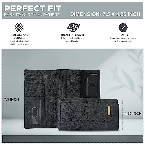 Estalon Real Leather Wallets For Women Rfid - Long Wallet Women's Ladies Clutch Zipper Pocket Multi Credit Card Case Holder Girls #TOP3